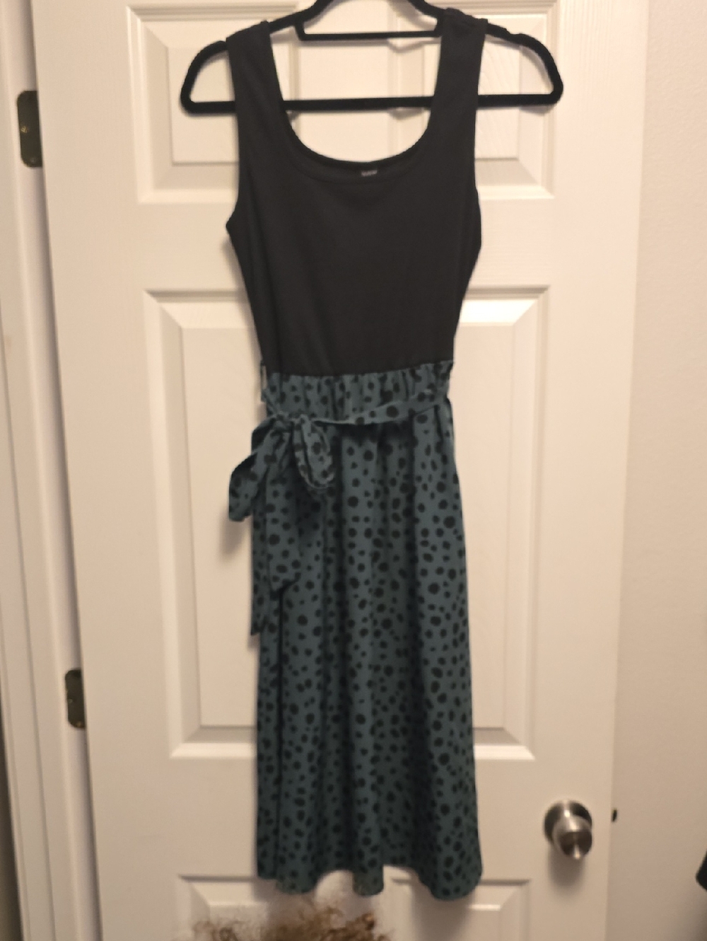 SHEIN Black & Teal Polka Dot Midi Dress